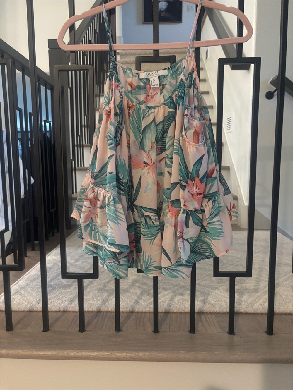 Forever 21 Pink Tropical Floral Ruffle Camisole